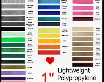 5 Yards - 1" - Polypropylene Webbing, Light Weight, Poly Strap, Your Choice of ONE Color - 42 colors to choose from