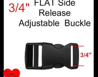 10 or 20 BUCKLES - 3/4" - FLAT Adjustable Side Release, Strap Adjuster, Plastic BLACK