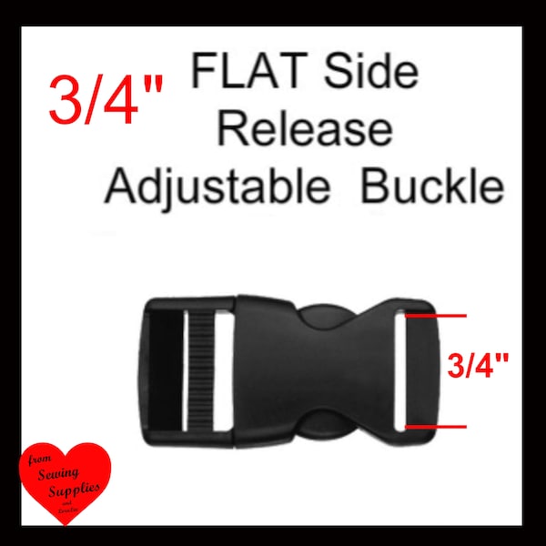 10 or 20 BUCKLES - 3/4" - FLAT Adjustable Side Release, Strap Adjuster, Plastic BLACK