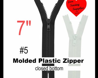 10 Zippers - 7" - YKK Molded Plastic Zippers - 7 inch - Closed Bottom, Size 5 - BLACK or WHITE