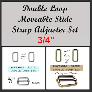 5 SETS - 3/4" - Slide and DOUBLE Loop SET, Moveable Tri Bar - Nickel Plate or Antique Brass Finish - 15 Pieces