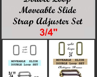 5 SETS - 3/4" - Slide and DOUBLE Loop SET, Moveable Tri Bar - Nickel Plate or Antique Brass Finish - 15 Pieces