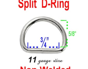 20 or 40 PIECES - 3/4" - Split D Rings, 19.05mm, 11 gauge, NON welded - Nickel Plated - 3/4" x 5/8"