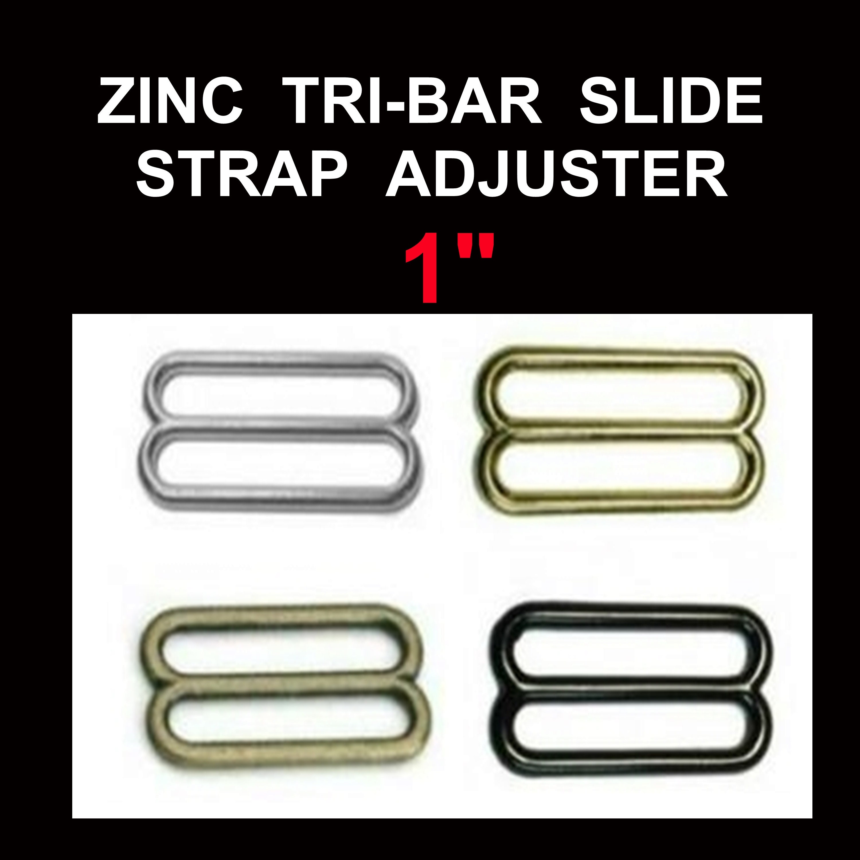 10 or 20 PIECES 1 Metal ZINC Diecast Slide Tri-bar Buckle Purse Strap  Adjuster Nickel Plate, Black, Antique Brass or Brass Plate 