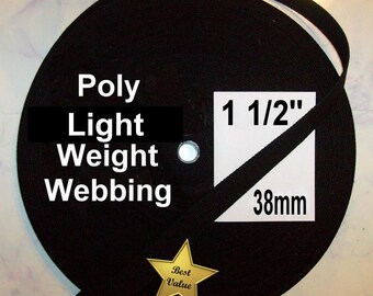 100 Yards - 1 1/2" - Polypropylene Webbing, LIGHT Weight Poly, 38mm, 1.5, BLACK