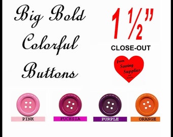 12 BUTTONS - 1 1/2" - BIG BUTTON Embellishments - 38mm