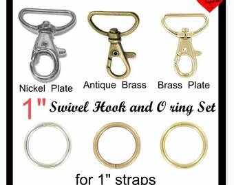 10 SETS - 1" - HANDBAG Hardware, 1 Inch O ring and 1 Inch Swivel Snap Lobster Claw Hook -  Nickel or Brass Plate or Antique Brass