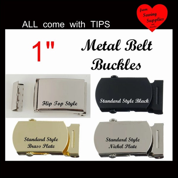 1 BUCKLE - 1" - Metal Belt Buckle, Polished Nickel Plate, Military Style with TIPS - You Choose Style and Finish