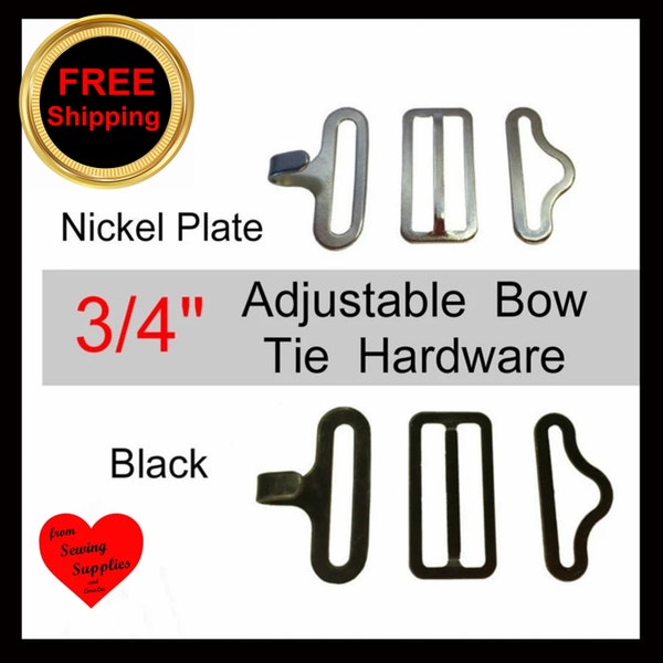 50 Sets - Adjustable BOW TIE Metal Hardware Set - Black Metal or Nickel Plate - 3/4 inch - Raised Center Bar - FREE Shipping
