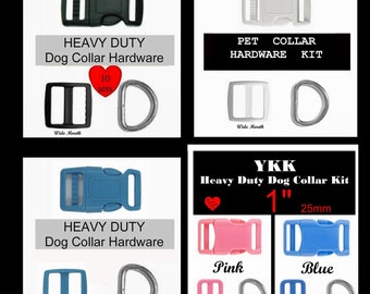 10 SETS - 1" - Dog Collar Kits, 1 inch, Wide mouth, 30 Pieces - BLACK, WHITE Or Blue - Heavy Duty Hardware