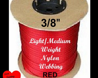 5, 10 or 20 Yards - 3/8" - SOFT NYLON Webbing, 8.59 mm, Strap, Camera, Lanyard, Light/Medium Weight, .99 mm thick - RED