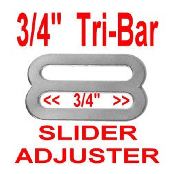 BULK - Metal Buckle Slide, Tri Bar Strap Adjuster, NICKEL Plate Finish - 3/4 inch - 19mm - 50 PIECES