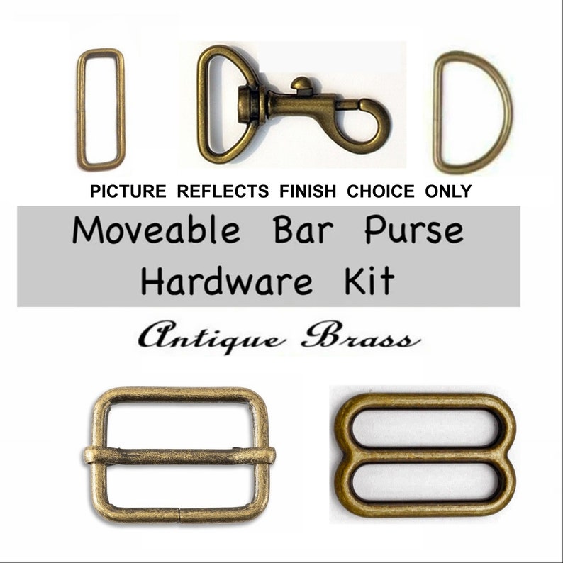 1 SET 1 Metal Handbag Purse Hardware Kit Moveable Bar Slide, Dring, Loop and Swivel SET 1 inch 4 piece set ANTIQUE BRASS