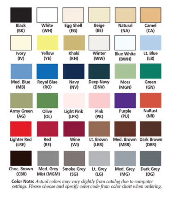 Hug Snug Color Chart