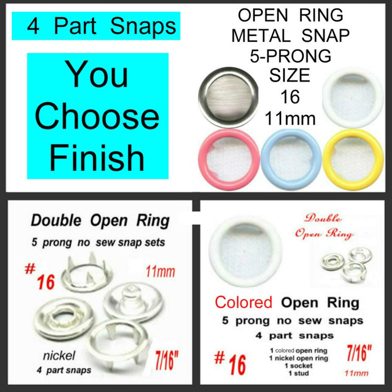100 Sets 4 Part OPEN RING METAL Snaps No Sew 11mm Size Etsy