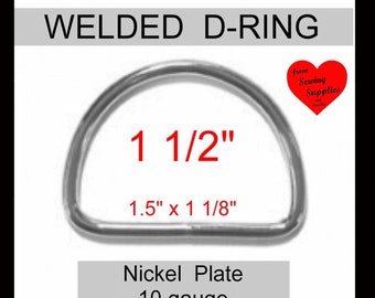 20 PIECES - 1 1/2" - WELDED D Rings, 1 1/2 inch, Metal, 1.5, 38mm, 10 gauge - Nickel Plated Steel