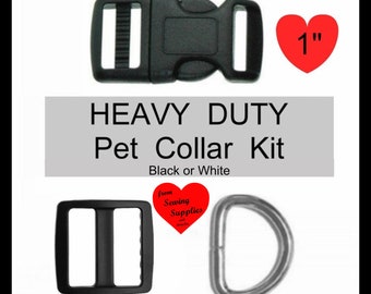 20 SETS - 1" - Dog Collar Kit, Wide mouth - Heavy Duty Hardware - Black - With or With Out Keepers