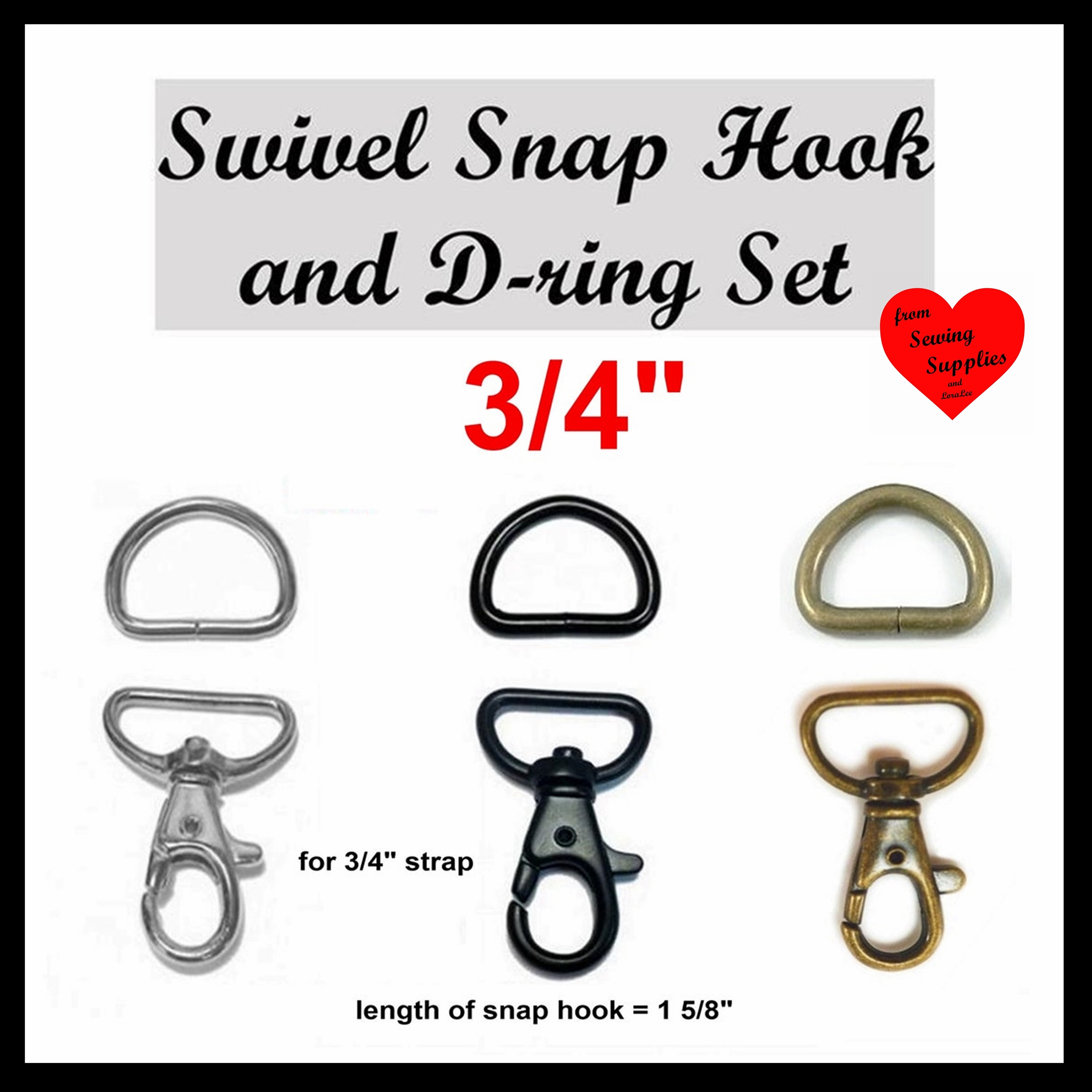 5 SETS 3/4 WRISTLET Hardware, Purse Strap Clip, 3/4 Inch D Ring and 3/4  Swivel Snap Claw Hook Nickel Plate, Black or Antique Brass 