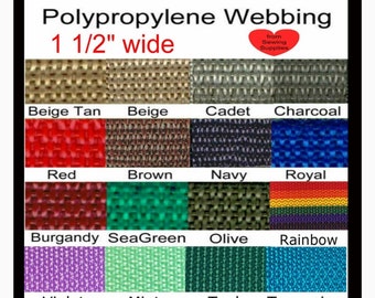 5 Yards - 1 1/2" - Polypropylene Webbing, 1.5, Light Weight, Strap, Your Choice of ONE Color