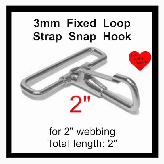 10 PIECES - 2 - Fixed Loop Strap Spring Snap HOOK - Purse Clip, Nickel  Plated, for 2 inch wide webbing