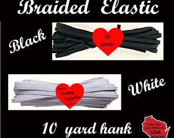 10 or 20 yards - 1/4" - White or Black - FLAT BRAIDED ELASTIC, .25 inch