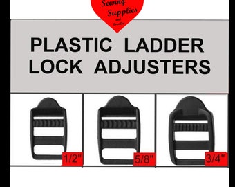 20 or 50 or 100 PIECES - 1/2", 5/8" or 3/4" - Ladder Tension Lock, Strap Adjuster, 3-Bar Slide, Black, Polyacetal Plastic