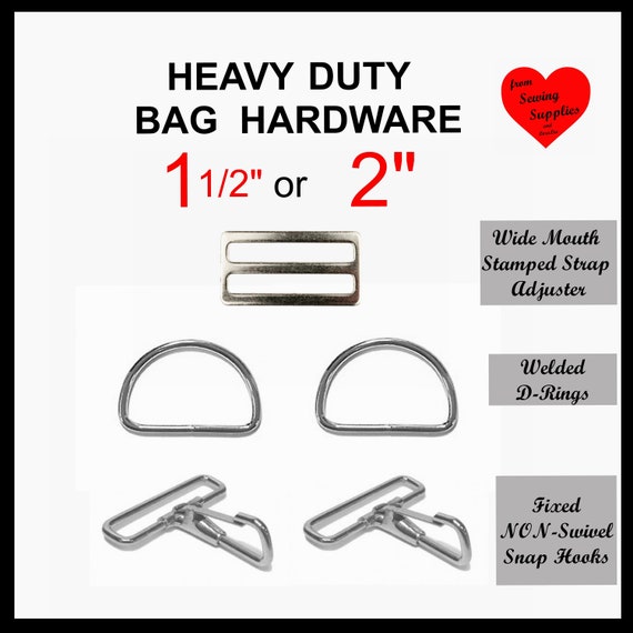 1 SET 1.5 or 2 Heavy Duty Metal Handbag Purse Hardware Kit WIDE Mouth  Adjuster, Double D Ring and Fixed Snap Hook SET 5 Piece Set 