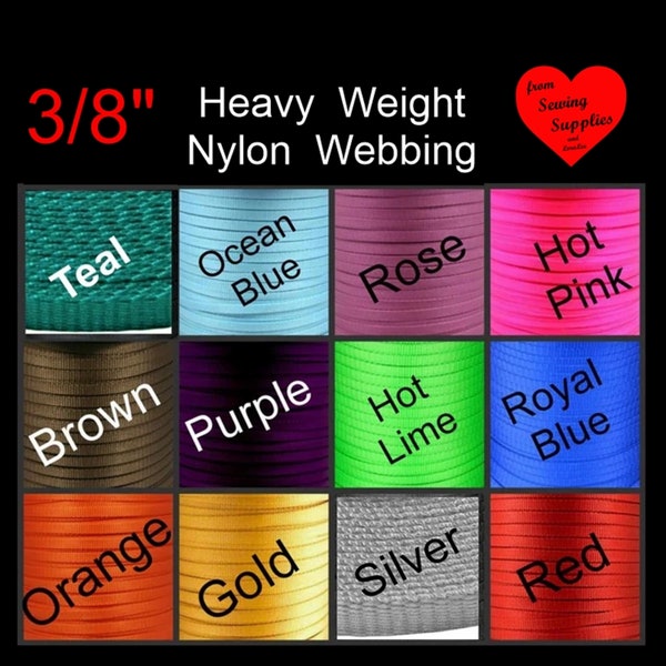 6 or 12 or 15 Yards - 3/8" - HEAVY Weight Nylon Webbing, 9.5mm, Strap, Camera, Lanyard - You Choose Color