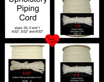 12 YARD Hank - 4/32", 5/32" or 6/32" - Cotton Piping Cord - Size 00, 0 or  1 - Upholstery Cord