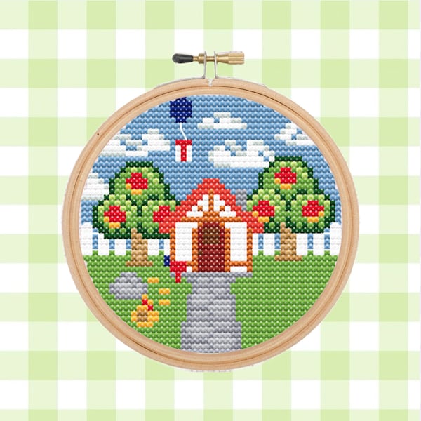 Mini Animal Crossing Home Cross Stitch Pattern- summer, acnh, fruit, money, cute, video game, kawaii, easy, PDF, Downloadable