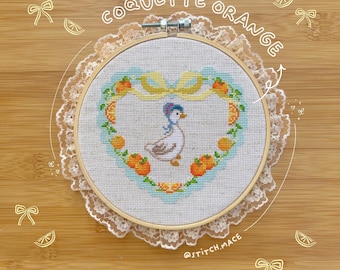 Coquette Mother Goose - Orange, Kawaii, Cute, Aesthetic, Baby Shower, Fruit, Bow, Animal,Pastel, Colorful, Vintage, PDF downloadable