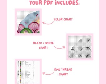 totooo様 Toto Cross Stitch Pattern - Kawaii, Cute, Aesthetic, Mini