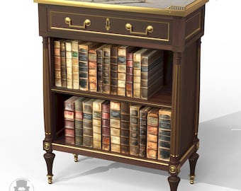 Modelo 3D de una librería estilo Luis XVI con cajón Muebles para diseño de interiores o fabricación de miniaturas