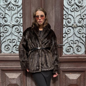 Oversized warm fur coat, winter vintage woman coats, winter luxury fur clothing, womans brown eco fur jacket, luxury fur coat gift for woman