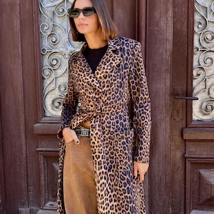 Cheetah Print Trench Coat for Women, Vintage Style Women