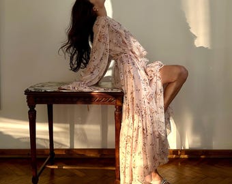 Vestido de gasa transparente, vestido maxi para invitada de boda, vestido maxi bohemio, vestido de novia playero, vestido de fiesta de hadas, vestido renacentista con estampado floral