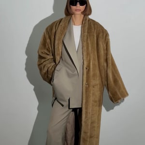 Warm long winter oversized coat, vintage woman coat, luxury eco fur coat woman, winter fur clothing, luxury fur gift for woman, fur jacket