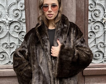 Oversized winter coat, warm short fur coat, woman brown fur coats, eco fur clothing, fur coat woman, woman fur jacket, eco premium fur gift