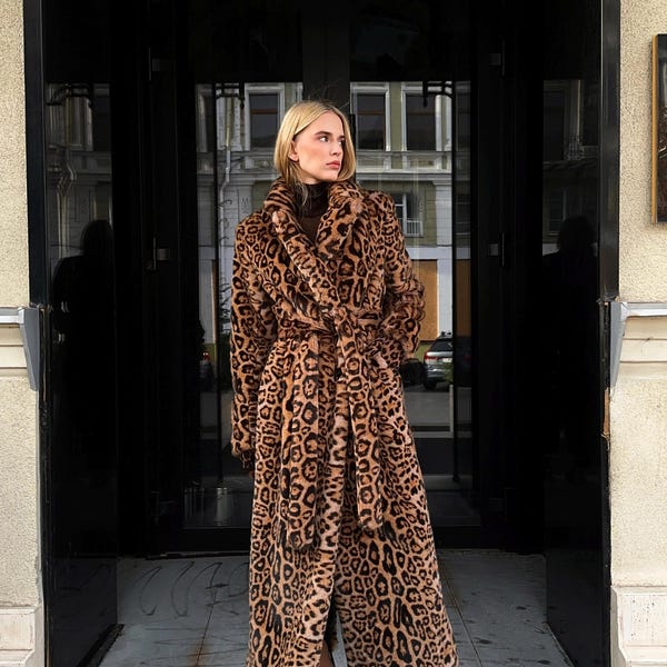 Abrigo de piel de leopardo de primera calidad ecológica, abrigo de piel cálido, abrigo de piel de invierno, abrigo de lujo, chaqueta de piel de mujer, regalo de piel vintage, abrigos largos, ropa de invierno