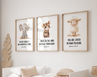 Christian Nursery Set of 3 Prints, Nursery Gallery Wall Art, Nursery Bible Verse Posters, Baby Room Decor, Boho Nursery Print Baptism Gift
