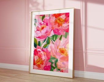 Pink Flowers Print Wall Art, Botanical Poster Printable Wall Art, Modern Abstract Art, Pastel Flowers Pattern Print, Pink Abstract Art