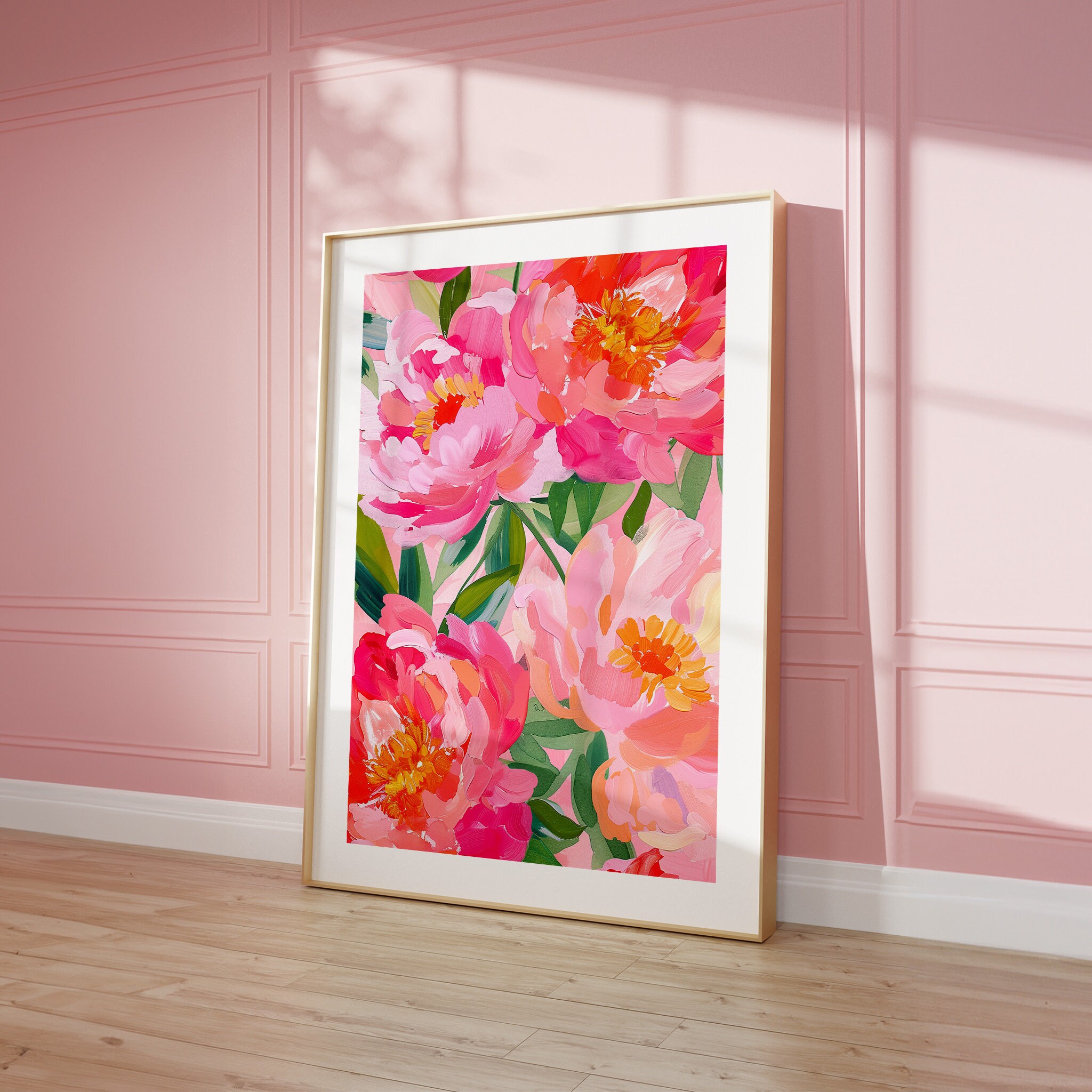 Pink Flowers Print Wall Art, Botanical Poster Printable Wall Art ...
