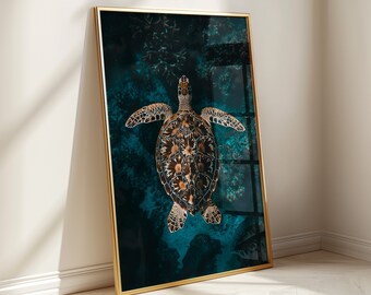Turtle in Coral Reef Wall Art Print, Turtle Underwater Photo Ocean Life Prints,Turtle Poster, Turtle Printable Poster Ocean Wall Art Prints