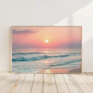 Pastell horizontaler Sonnenuntergang Ozean Strand Druck Wandkunst, Boho Strand Poster, Pastell Strand Meer Druck, Pastell Ozean Sonnenuntergang Drucke