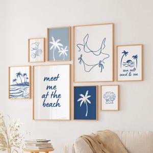 Coastal Print Set Of 8, Coastal gallery wall, Summer wall art, Beachy print set, Bikini print, Palm tree print