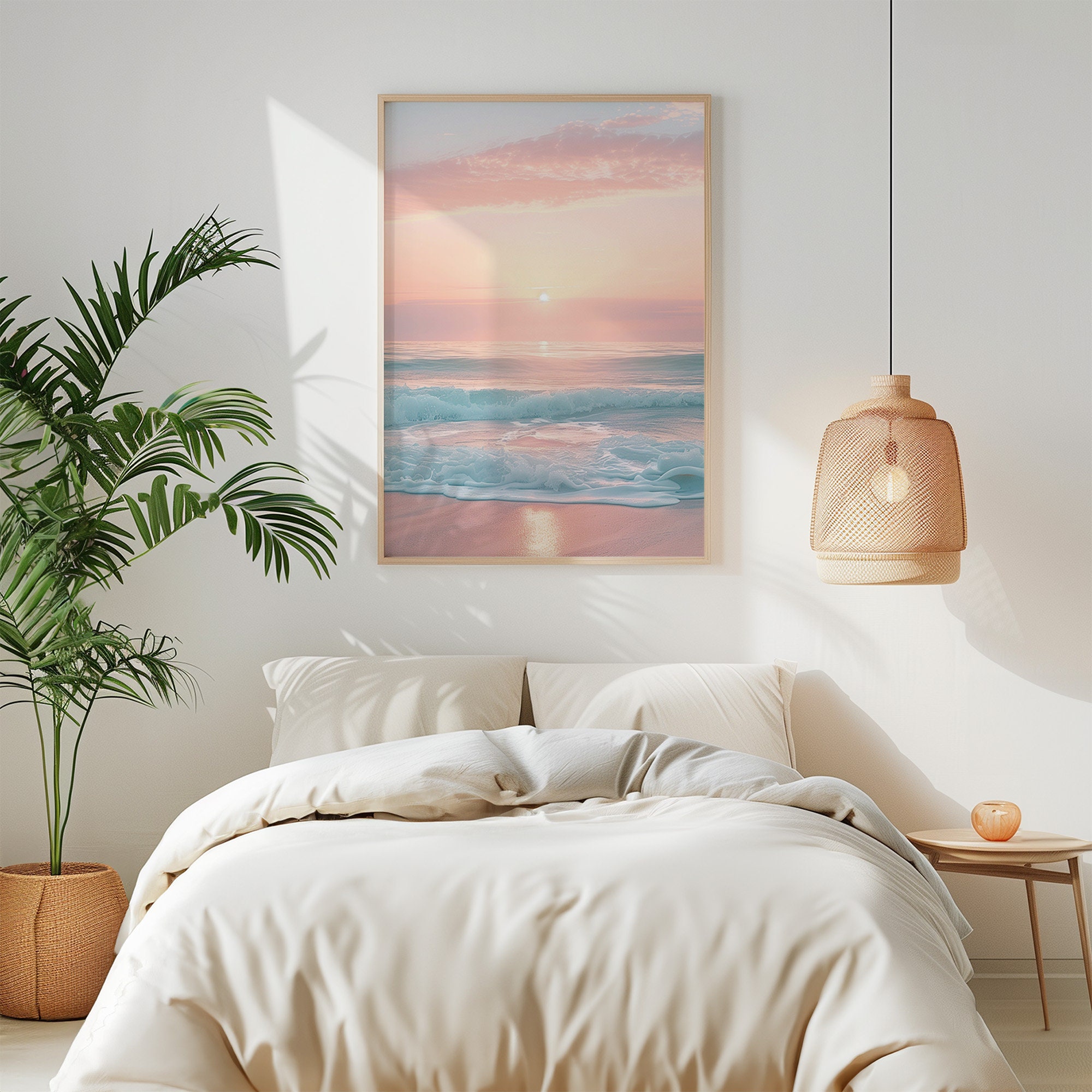 Soft Pastel Sunset Ocean Beach Print Wall Art, Tropical Coastal Prints ...