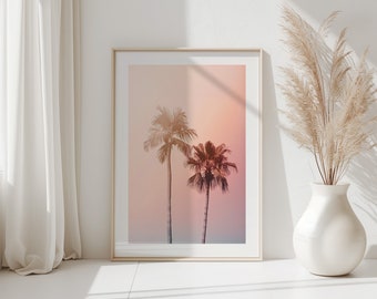 Tropical Pink Palm Trees Print Wall Art, Tropical coastal prints, Boho pink pastel beach poster, Summer Poster, Tropical Vibe Prints Poster