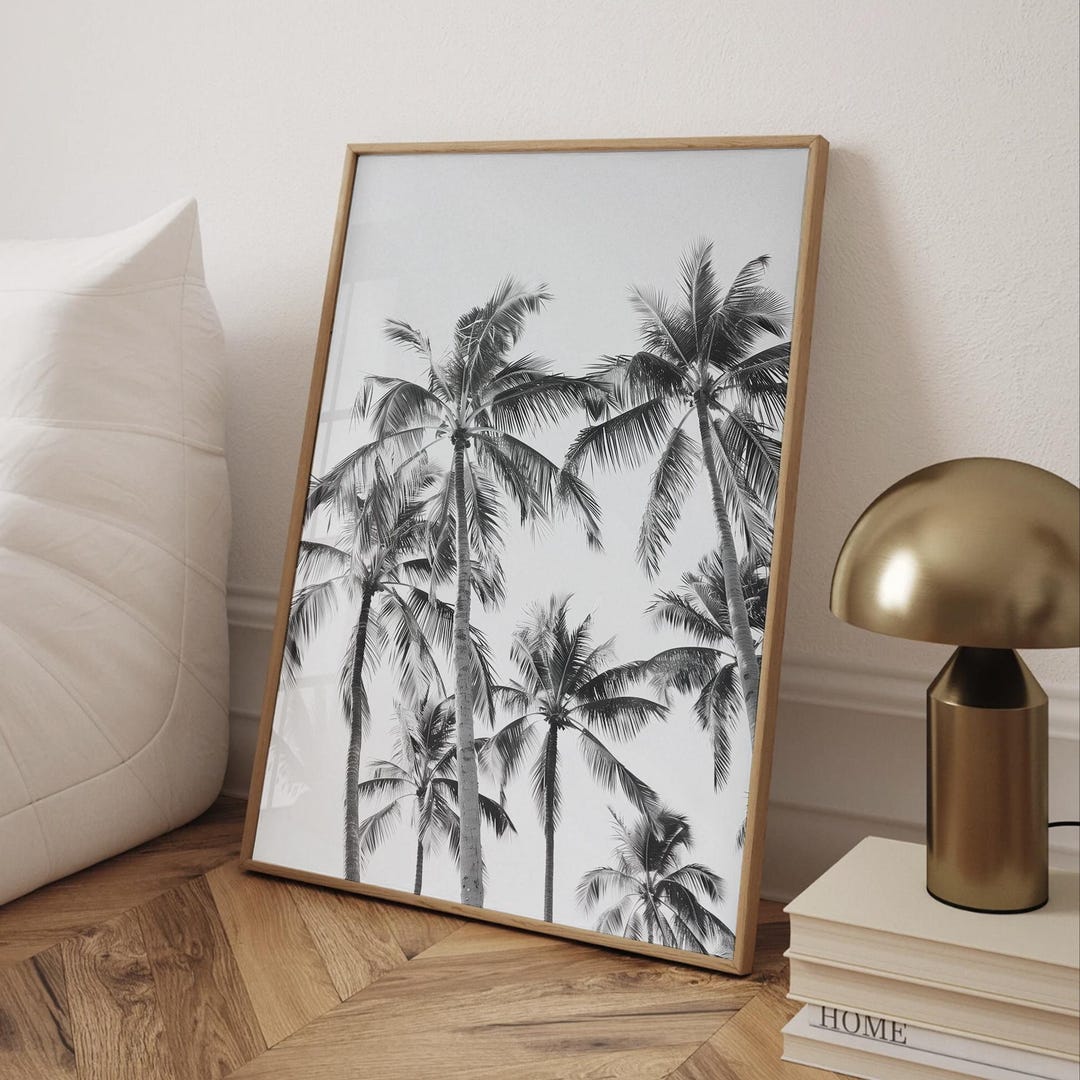 Boho Palm Trees Print Wall Art, Black and White Print, Tropical Coastal ...