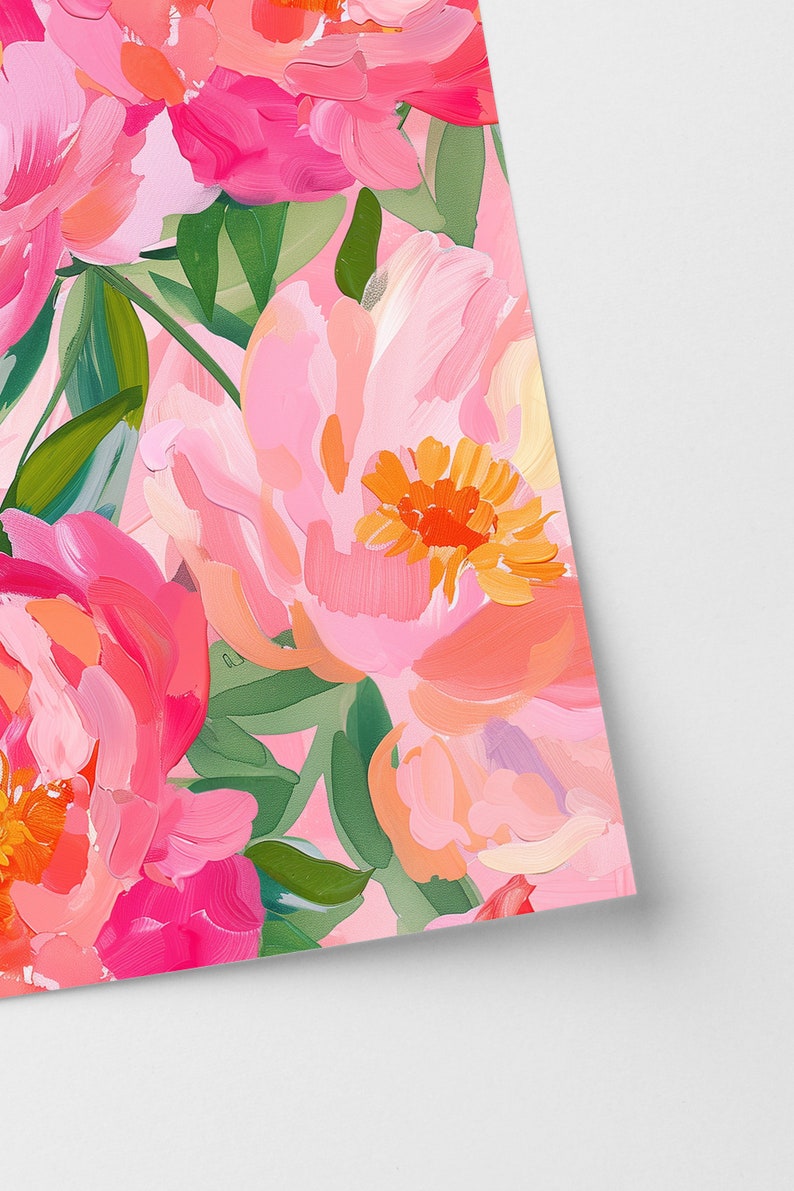 Pink Flowers Print Wall Art, Botanical Poster Printable Wall Art ...