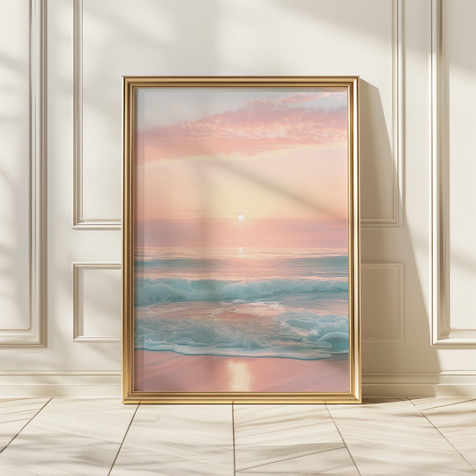 Soft Pastel Sunset Ocean Beach Print Wall Art, Tropical Coastal Prints ...